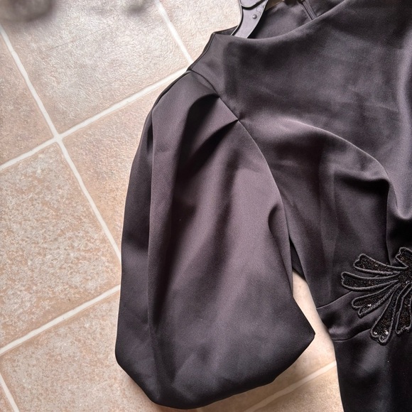 NWT Nocturne Black Puff Sleeve Maxi Dress with Sequin Embellishment - Picture 3 of 8